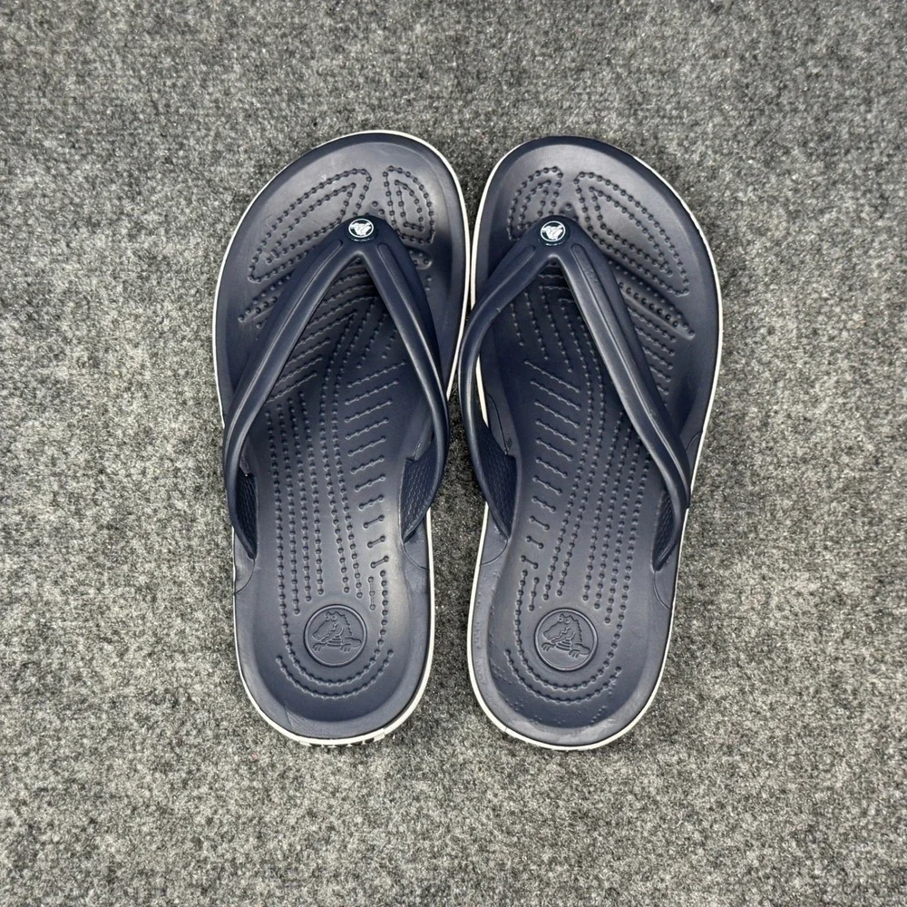 Crocs Crocband Flip Flops Women's 8 Blue White Summer Beach Thong Sandals